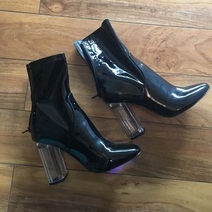 Forever 21 Black patent boots with clear heel